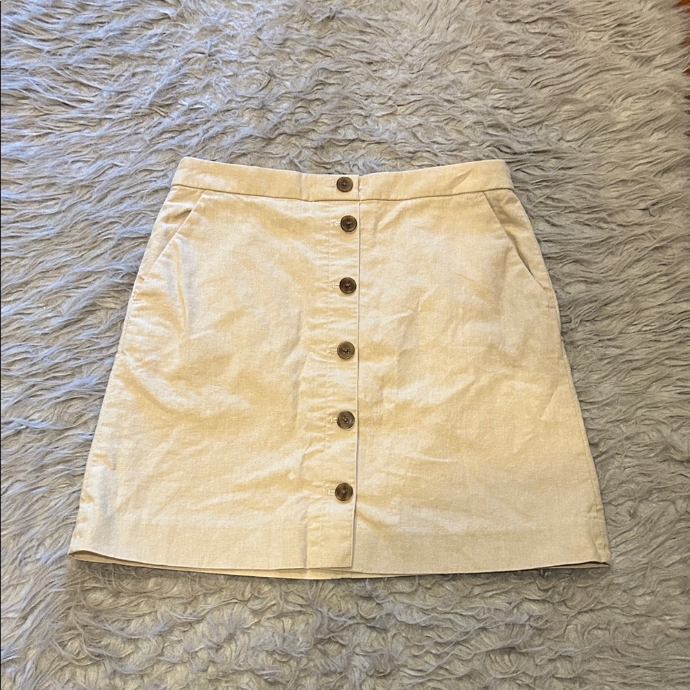 Jcrew Cream Linen Blend Button-Down Skirt